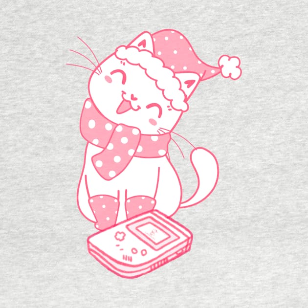 Kawaii pink kitty cat with retro gameboy by LukjanovArt